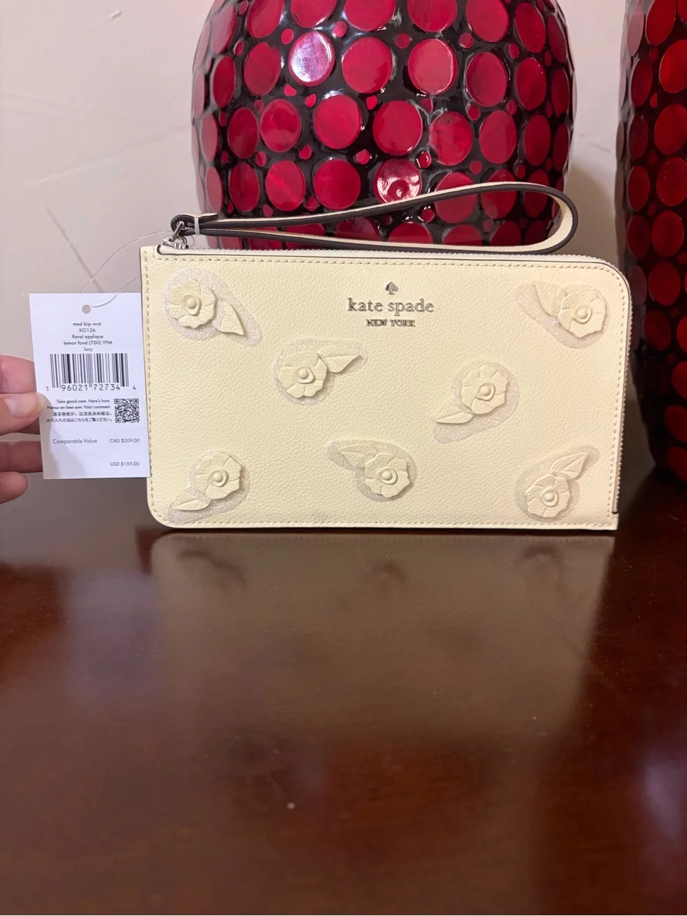 Kate Spade Lucy 3D Floral Wristlet in Lemon Fondant MSRP $159